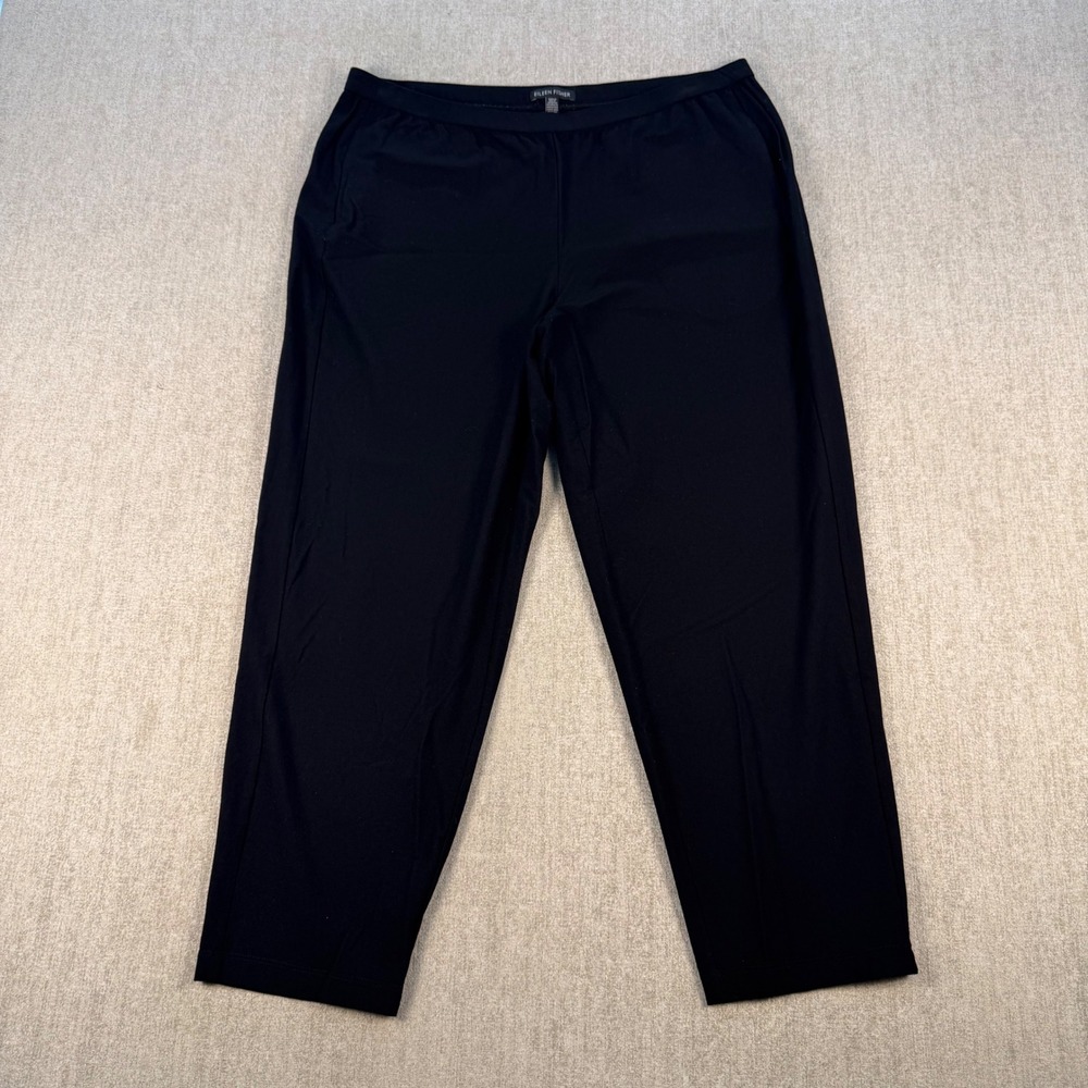 Eileen Fisher Ankle Pants Womens Medium Black Stretch Jersey Tapered Leg